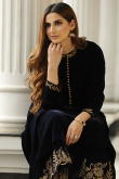 Embroidered Velvet Plus Size Wedding Anarkali Suit In Black Colour