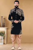 Velvet Navy Blue Cutdana Embroidered Party Wear Men Sherwani