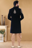 Velvet Navy Blue Cutdana Embroidered Party Wear Men Sherwani