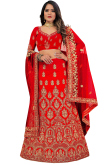 Red A Line Wedding Wear Lehenga in Velvet