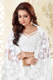 Embroidered White Net Saree With Net Blouse