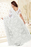 Embroidered White Net Saree With Net Blouse