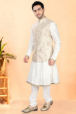 Embroidered White Peshwai Style Kurta Churidar For Festival