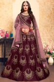 Embroidered Wine Maroon Satin Panelled Lehenga