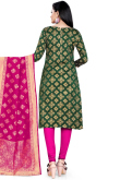 Emerald Green Brocade Straight Cut Churidar Suit