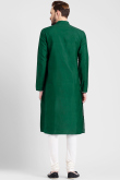 Emerald Green Cotton Silk Embroidered Straight Cut Men's Kurta With Churidar