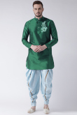 Emerald Green Dupion Silk Embroidered Straight Cut Men's Kurta Dhoti 