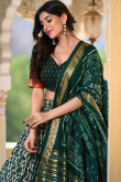 Emerald Green Foil Printed Tussar Silk Flared Style Chaniya Choli