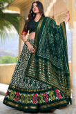 Emerald Green Foil Printed Tussar Silk Flared Style Chaniya Choli