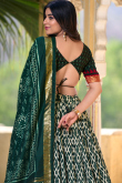Emerald Green Foil Printed Tussar Silk Flared Style Chaniya Choli