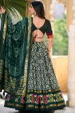 Emerald Green Foil Printed Tussar Silk Flared Style Chaniya Choli