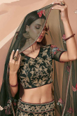 Emerald Green Net Embroidered Wedding Wear Lehenga