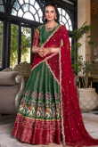Emerald Green Silk Blend Lehenga With Printed Work For Diwali