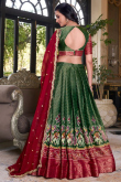 Emerald Green Silk Blend Lehenga With Printed Work For Diwali