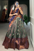 Emerald Green Weaved Zari Silk Flared Style South Indian Lehenga