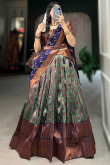 Emerald Green Weaved Zari Silk Flared Style South Indian Lehenga