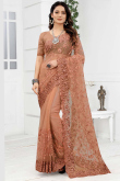 Fancy Dusty Peach Net Embroidered Saree