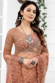 Fancy Dusty Peach Net Embroidered Saree