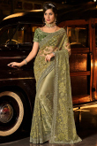 Fancy Moss Green Net Embroidered Saree