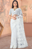 Fancy White Stone Worked Net Saree