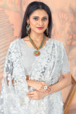 Fancy White Stone Worked Net Saree