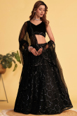 Faux Mirror Embroidered Black A Line Net Lehenga