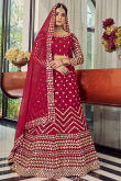 Faux Mirror Embroidered Georgette Dark Pink Lehenga