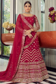 Faux Mirror Embroidered Georgette Dark Pink Lehenga