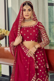Faux Mirror Embroidered Georgette Dark Pink Lehenga