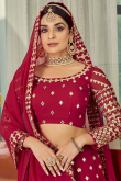 Faux Mirror Embroidered Georgette Dark Pink Lehenga