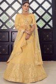 Faux Mirror Embroidered Georgette Light Yellow Lehenga