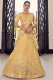 Faux Mirror Embroidered Georgette Light Yellow Lehenga