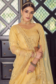 Faux Mirror Embroidered Georgette Light Yellow Lehenga