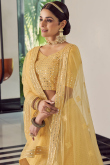 Faux Mirror Embroidered Georgette Light Yellow Lehenga