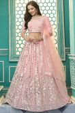 Faux Mirror Embroidered Georgette Mauve Pink Lehenga