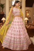 Faux Mirror Embroidered Georgette Pastel Pink Lehenga