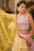 Faux Mirror Embroidered Georgette Pastel Pink Lehenga