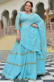 Faux Mirror Embroidered Georgette Sky Blue Lehenga