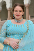 Faux Mirror Embroidered Georgette Sky Blue Lehenga