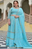 Faux Mirror Embroidered Georgette Sky Blue Lehenga