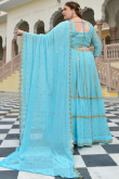 Faux Mirror Embroidered Georgette Sky Blue Lehenga