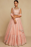 Faux Mirror Embroidered Net Light Pink Lehenga