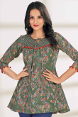 Fern Green Cotton Printed Short Casual Wear Kurti 