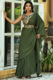 Fern Green Georgette Saree With Embroidered Blouse