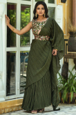 Fern Green Georgette Saree With Embroidered Blouse