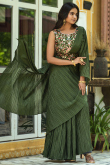 Fern Green Georgette Saree With Embroidered Blouse