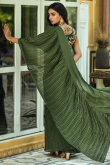 Fern Green Georgette Saree With Embroidered Blouse