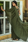 Fern Green Georgette Saree With Embroidered Blouse
