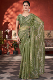 Fern Green Net Saree With Sequins Work For Diwali