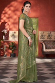 Fern Green Net Saree With Sequins Work For Diwali